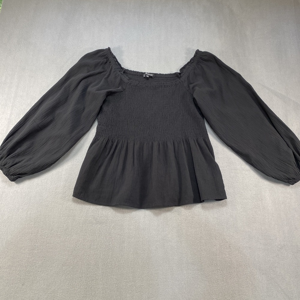 Madewell Womens Ruched Crop Top Balloon Sleeves Black Milkmaid Cottagecore 6